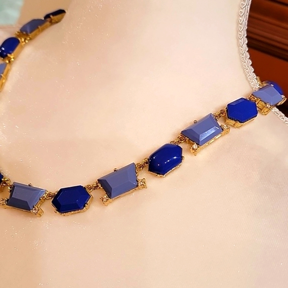 J. Crew Royal Blue & Cornflower Faux Stone & Crystal Statement Necklace - Picture 3 of 6